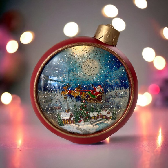 Valerie Parr Hill Other - 8" Light Swirling Water Globe Ornament Santa Sleigh Reindeer Valerie Parr Hill